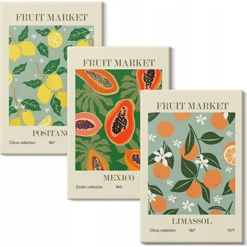 Obraz Sada obrazů na plátně Ovocné postery citrony papája 3x 20x30 cm