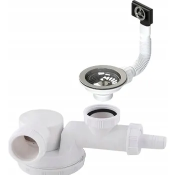 Sifon Sifon dřezu jednoduchý nízký s kulatým přepadem a sítkem fi 115 mm