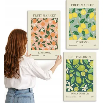 Obraz Sada obrazů na plátně k zavěšení - ovocné motivy, citrusy, květiny, 3x 40x60 cm