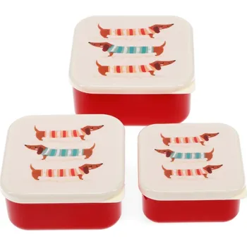 Svačinový box Červené/krémové dětské svačinové boxy v sadě 3 ks Sausage Dog – Rex London ID_1805218