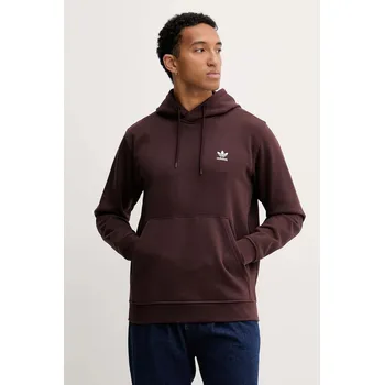 Pánská mikina Mikina adidas Originals Essentials pánská, hnědá barva, s kapucí, hladká, HY2083 89X, vel. S