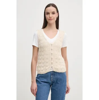 Dámská vesta Vesta s příměsí lnu Hoss Intropia 6318053 béžová 01X, vel. XL