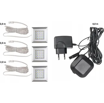 Bodové svítidlo LED osvětlení Square 3 bodové bílé studené s napájecím zdrojem do výklenků a skříněk