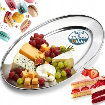 OCELOVÝ tác pro servírování, talíř, podnos na jídlo, občerstvení, 34 cm