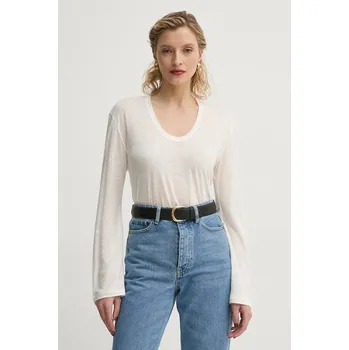 Pánské tričko Tričko s dlouhým rukávem s příměsí lnu By Malene Birger AMALOU Q71621008Z béžová 01X, vel. XL