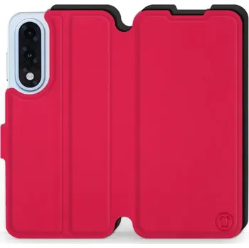 Pouzdro na mobilní telefon Flipové pouzdro Mobiwear Semiš - OnePlus Nord 5 - Rudé & Černé (Knížkové semišové flip pouzdro, obal, kryt na mobil OnePlus Nord 5 - Rudé & Černé, materiál semiš + TPU, ochrana 360°, stojánek, silikonová vanička, magnetické zavírání)