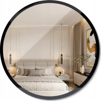 Zrcadlo Velké Kulaté Nástěnné Zrcadlo Průměr 80 cm Loft Styl Černý Skleněný Rám