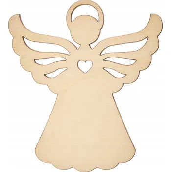 Vánoční dekorace VÁNOČNÍ KOULE DŘEVĚNÁ ANDÍLEK SE SRDÍČKEM