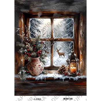 Výtvarný papír Rýžový a soft papír na decoupage - Zima, okno, vánoce - KB2384 Materiál: Rýžový papír, Rozměr: A4