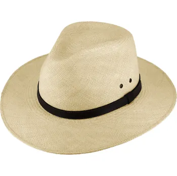 Klobouk Fiebig - Headwear since 1903 Letní panamský klobouk Fedora Béžový - ručně pletený - s koženým páskem Velikost: 61 cm (XL)