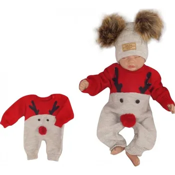 Dětský overall Z&Z Dětský pletený Vánoční overálek Baby Sob, červený, vel. 86, Velikost koj. oblečení 86 (12-18m)