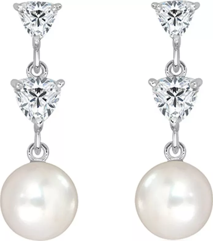 Avenia S Pearl and White Topaz - stříbrné náušnice s perlou a bílým topazem