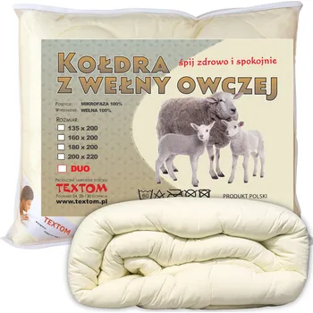přikrývka Přikrývka z Ovčí Vlny 160x200cm Wełania Zimní Teplá SILNÁ Měkká Ecru
