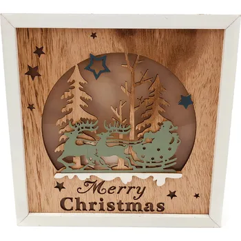 Vánoční dekorace Dřevěná svítící dekorace Merry Christmas - Santa Claus na saních