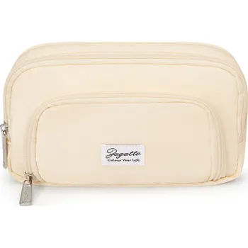 Penál Školní penál tříkomorový s kapsičkou do školy béžový prostorný ZAGATTO