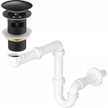 Sifon Bílý sifon k umyvadlu s přepadem + černá výpusť KLIK KLAK