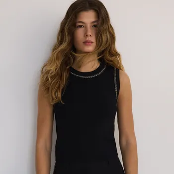 Reserved - Pleteninový top se zdobením - černý - 444ED-99X - 444ED-99X-M