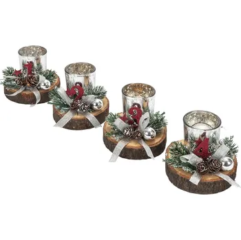 Vánoční svícen Weltbild 494649 adventní svícny s dřevěným podstavcem 4 ks 7,5 cm