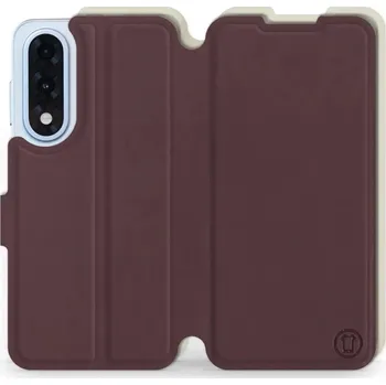 Pouzdro na mobilní telefon Flipové pouzdro Mobiwear Semiš - OnePlus Nord 5 - Bordové & Béžové (Knížkové semišové flip pouzdro, obal, kryt na mobil OnePlus Nord 5 - Bordové & Béžové, materiál semiš + TPU, ochrana 360°, stojánek, silikonová vanička, magnetické zavírání)