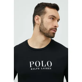 Pánské tričko Bavlněná košile s dlouhým rukávem Polo Ralph Lauren černá barva, s potiskem 714899614 99X, vel. S