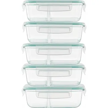 Dóza na potraviny Skleněné nádoby na přípravu jídla - 2 přihrádky a víko, 5 ks
