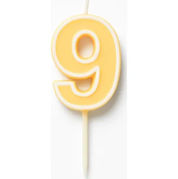 Dortová svíčka Svíčka ČÍSLICE 9 žlutá pastelová - svíčky na dort narozeninové číslice 4 cm