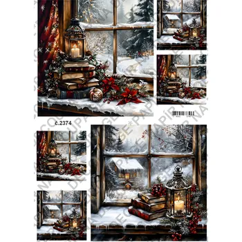 Výtvárné potřeby Rýžový a soft papír na decoupage - Zima, okno, vánoce - KB2374 Materiál: Rýžový papír, Rozměr: A4