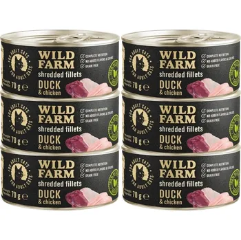 Krmivo pro kočku WILD FARM Fillets Duck&Chicken 6x70g - mokré krmivo pro kočky bez obilovin ve vývaru