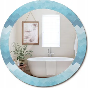 Zrcadlo Zrcadlo s potiskem do koupelny ložnice obývacího pokoje Modrý ševron, průměr 70 cm