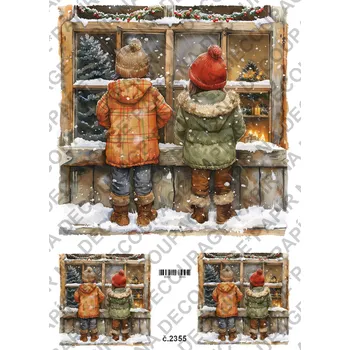 Umělecký papír Rýžový a soft papír na decoupage - Děti u okna - KB2355 Materiál: Rýžový papír, Rozměr: A4