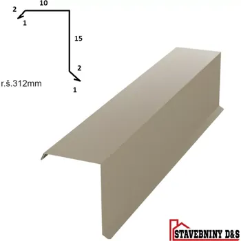 Střešní lemovaní Závětrná lišta horní rš: 312mm délka 2m (štítové lemování)