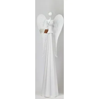Plechový bílý anděl se srdíčkem 64 cm, balení 2 ks
