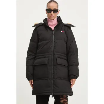 Péřová bunda Tommy Jeans dámská, černá barva, zimní, DW0DW18821 99X, vel. L