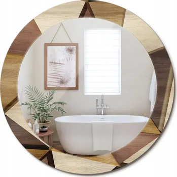 Zrcadlo Zrcadlo nástěnné s ozdobným rámem Geometrické dřevo 3D průměr 70 cm