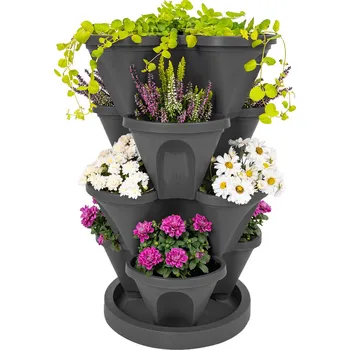 Květináč 4Home Květinová kaskáda 4dílná, antracit, 4 patra, antracitová