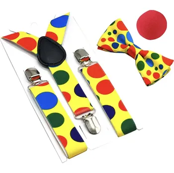 Karnevalový doplněk Barevný set pro klauna - kšandy, motýlek, nos