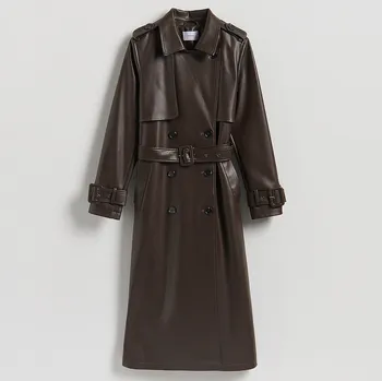 Dámský kabát Reserved - Dlouhý trenčkot s vázáním v pase - tmavě hnědá - VZ737-89X - VZ737-89X-S