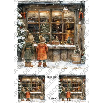 Umělecký papír Rýžový a soft papír na decoupage - Děti u okna - KB2369 Materiál: Soft, Rozměr: A4