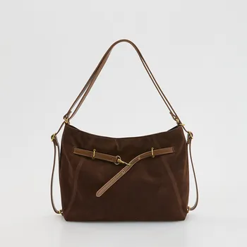 Reserved - Kabelka na rameno z umělé semiše - hnědá - 617FC-88X - 617FC-88X-ONE