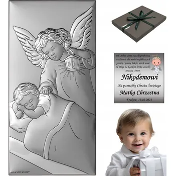 Obraz STŘÍBRNÝ OBRÁZEK Anděl strážný s Dítětem + GRAVÍROVÁNÍ