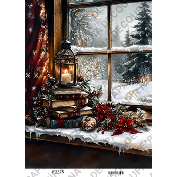 Výtvarný papír Rýžový a soft papír na decoupage - Zima, okno, vánoce - KB2375 Materiál: Rýžový papír, Rozměr: A4