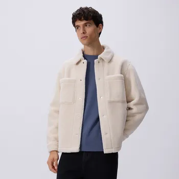 Dámský kabát Reserved - Sherpa bunda s límcem - krémová - 371EF-01X - 371EF-01X-S