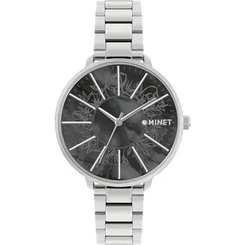 Hodinky MINET Stříbrno-černé dámské hodinky PRAGUE Black Flower MWL5178