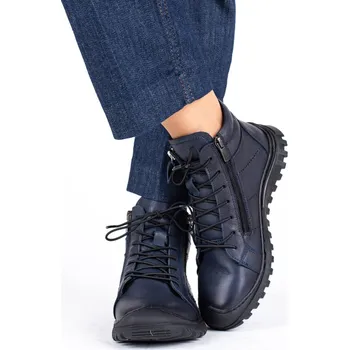 Dámské sandále Dámské modré kotníčkové boty Letizia z hladké kůže se šněrováním a zipem Velikost: 38