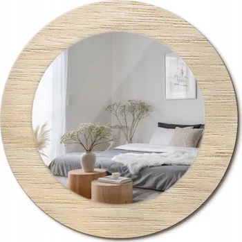Zrcadlo Stylové kulaté zrcadlo na zeď s potiskem na skle Světlé dřevo průměr 50 cm