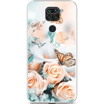 Pouzdro na mobilní telefon Kryt Xiaomi Redmi Note 9 silikon Růže s motýlem (obal neboli pouzdro na Xiaomi Redmi Note 9)