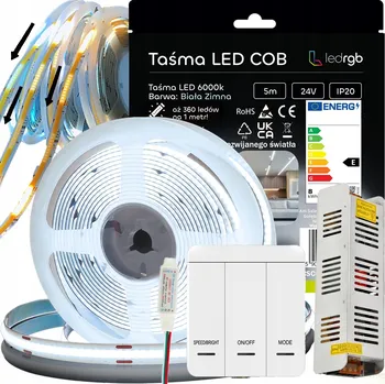 LED páska SADA LED COB PÁSEK 5m 24V BÍLÁ 6000K DIGITÁLNÍ + KLÁVESOVÝ SPÍNAČ VLNA