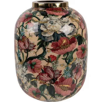 Váza Béžová kovová dekorační váza s květy Margo - Ø 17*22 cm