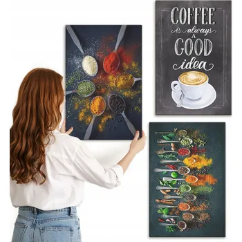 Obraz Sada obrazů pro dekoraci Galerie Koření káva bylinky vzory 3x 40x60 cm