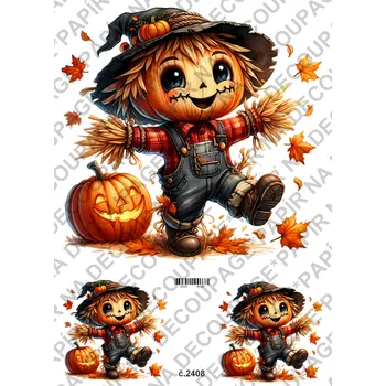 Umělecký papír Rýžový a soft papír na decoupage - Strašák, dýně - KB2408 Materiál: Soft, Rozměr: A4